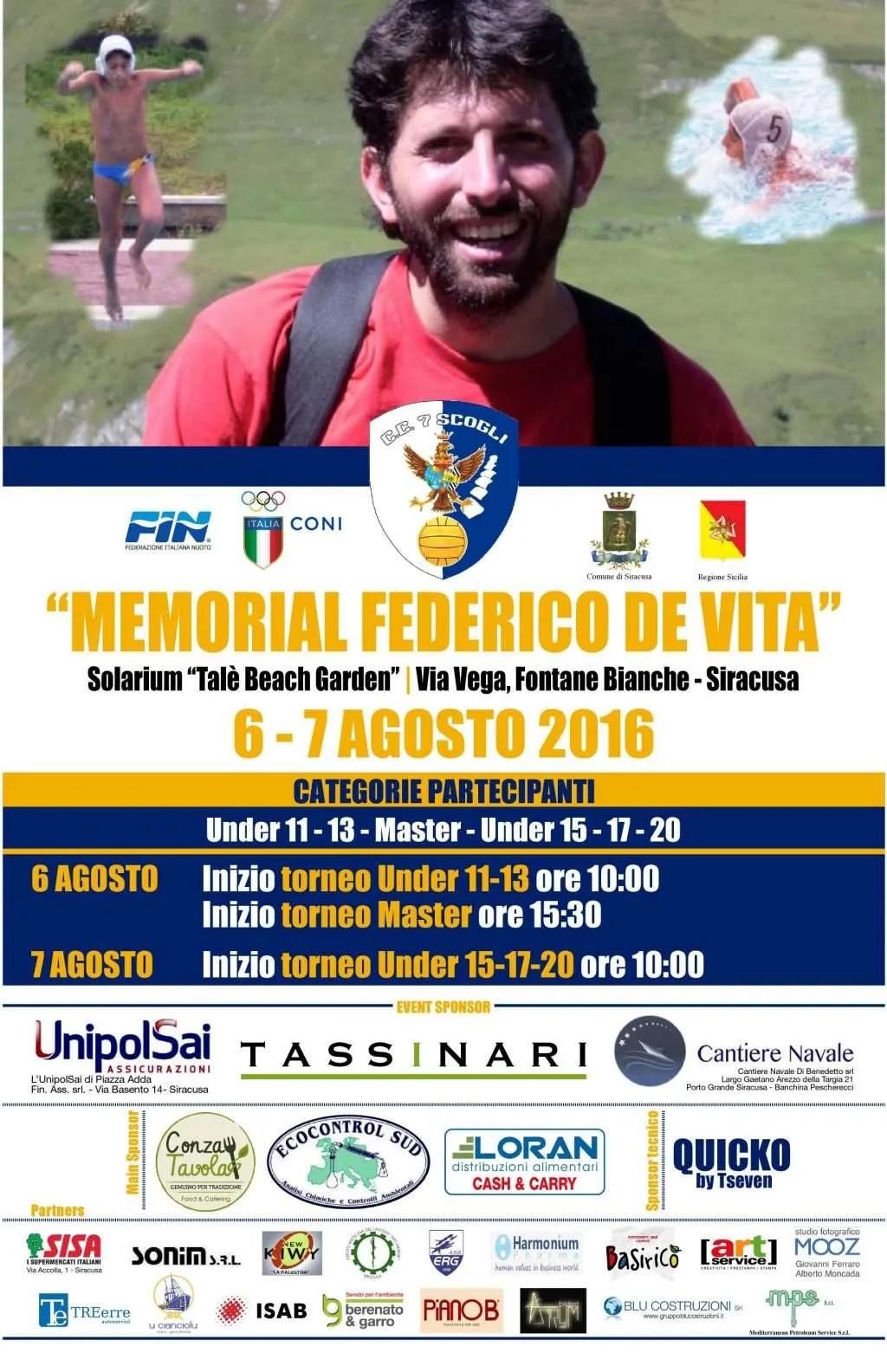 Siracusa Pallanuoto, in casa 7 Scogli pronto il “Memorial Federico De Vita”.